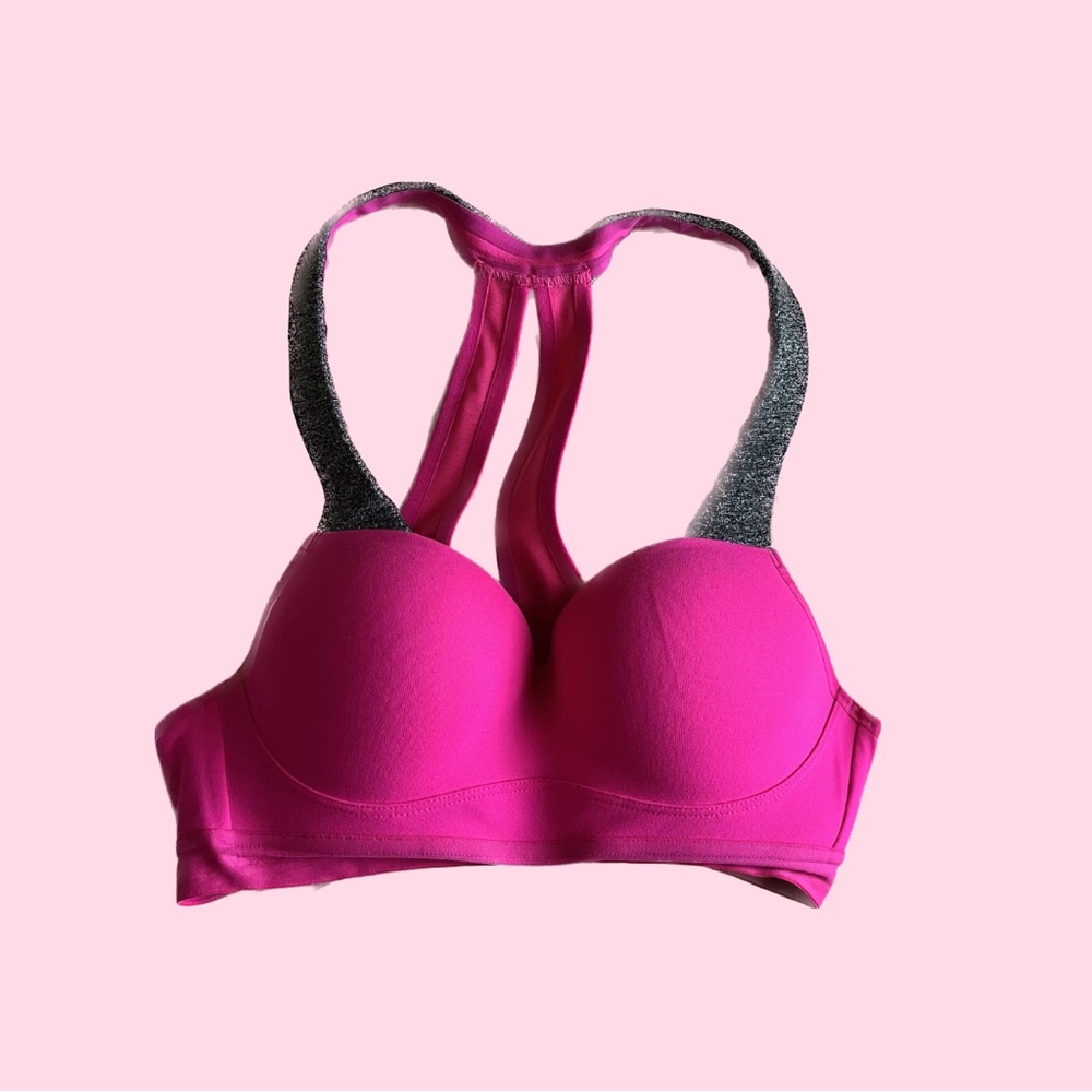 Victoria’s Secret Sport (VSX) Bright Pink and Gray Shimmery Sports Bra